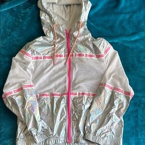 Zumba Fitness Silver and Pink Mesh Hooded Jacket